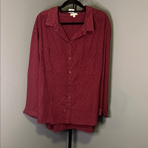 Wonderly Tops - Wonderly Burgundy Button-Down Shirt